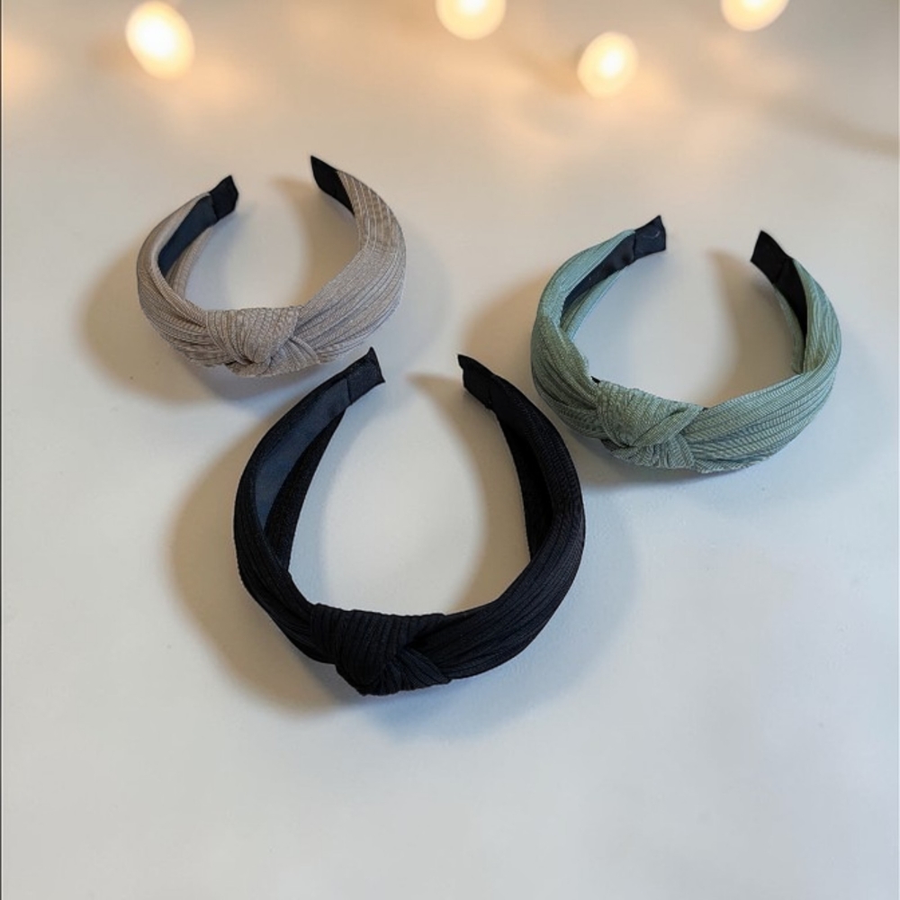 Knotted Ribbed Headband - Black, Sage Or Beige